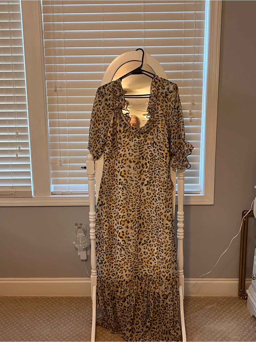 Yellow and Black Leopard-Print Ruffle Maxi Dress